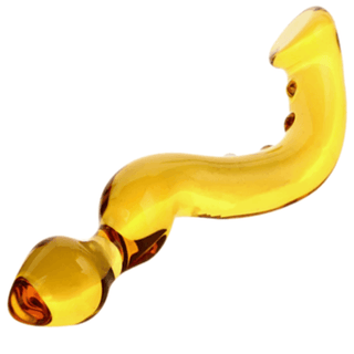 Here is an image of G Spot Stimulating 7 Inch Glass Dildo in yellow color, designed for intense stimulation.