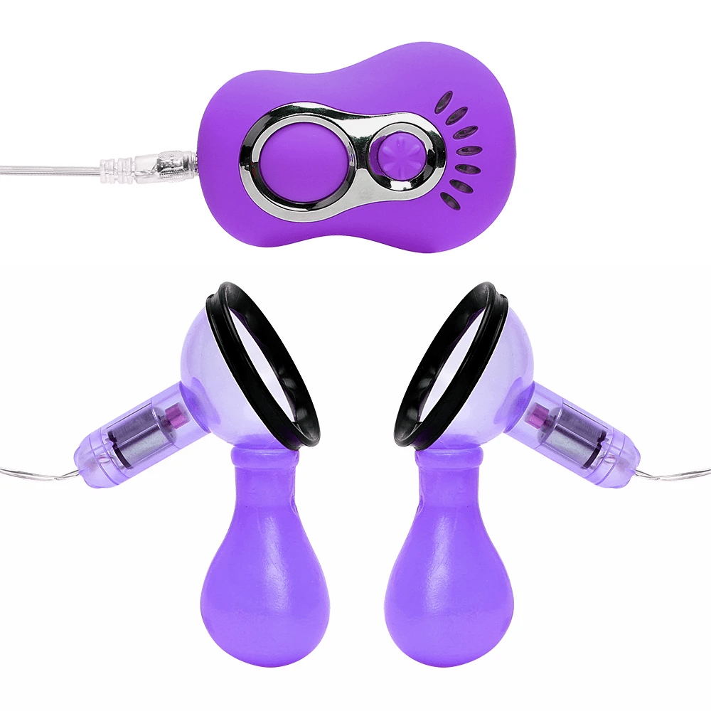 Vibrator Nipple Toys Remote Stimulator Suction Cup set with silicone and PVC materials for hands-free nipple play.