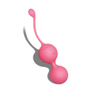 Observe an image of pink USB charging remote control kegel balls for intimate pleasure.