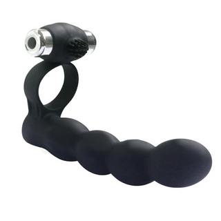 Displaying an image of Intense Double Penetration 6-Inch Vibrator in black color made from silicone.