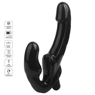 Feast your eyes on an image of the versatile design of Strapless Strap On 9-Inch & 6 Inch Dildo Couples Remote Vibrator Women, with ten vibration modes and dual shafts for intense pleasure.