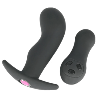 This is an image of Remote Controlled Silicone Vibrating Butt Plug 4.33 Inches Long in black color.