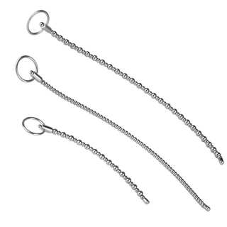 You are looking at an image of Flexible Stainless Steel Urethral Sound, available in three sizes for tailored sensory experiences.