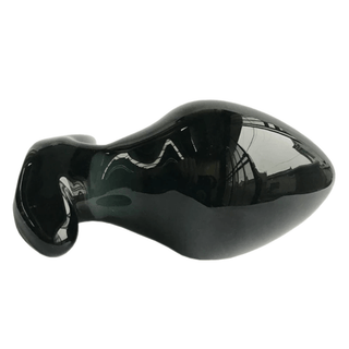 This is an image of a sleek black glass plug designed for maximum pleasure.