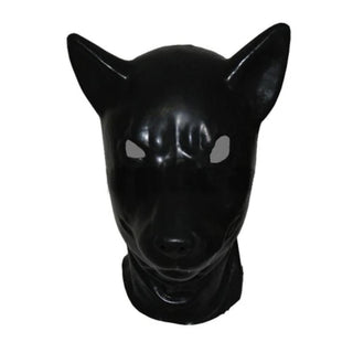 Feast your eyes on an image of Animal Play Fetish Pup Bondage Hood, a realistic hound latex mask with a back zipper for a secure fit.