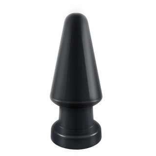Featuring an image of a large cone-shaped silicone plug, 7 inches long, designed for deeper levels of sensual exploration.