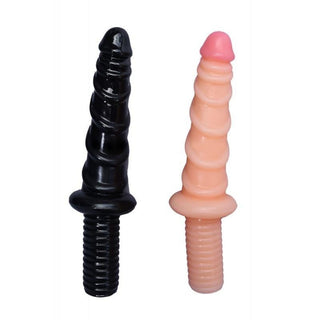Displaying an image of Ribbed 11 Inch Toy Sword in black silicone material with dimensions of 11.42 inches full length, 7.48 inches insertable length, and 1.50 inches handle.