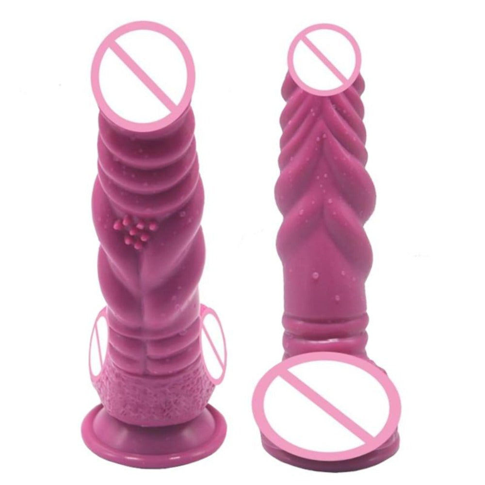 Take a look at an image of Winding Ribbed Stimulator 8 Inch Knot Dildo in candy purple color
