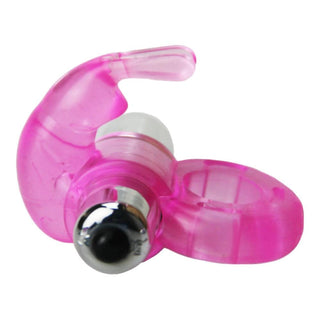 In the photograph, you can see an image of Clit-Friendly Mini Rabbit Cock Ring in pink color with bullet vibrator included.