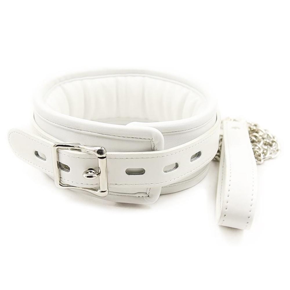 White BDSM Toy Fetish Collar And Leash Submissive Slave Leather