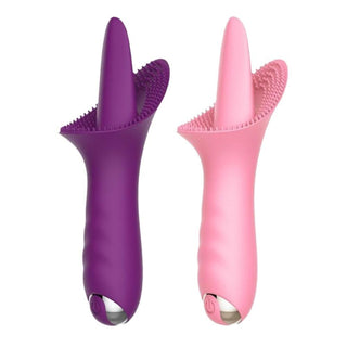 Check out an image of Pleasure Maximizer Breast Toy Oral Clit Stimulator Tongue Vibrator Nipple Sucker in playful pink and passionate purple.