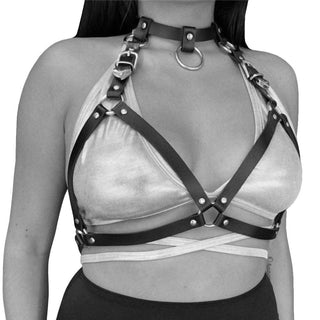 Leather Slut Kink Collared Bondage Harness and Choker