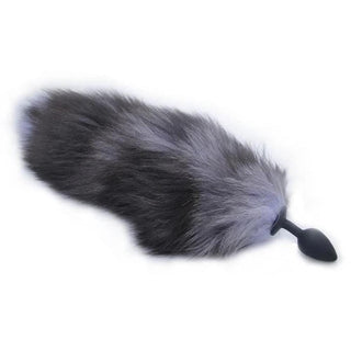 This is an image of 18 Seductive Wolf Tail with sultry black faux fur and stainless steel plug.