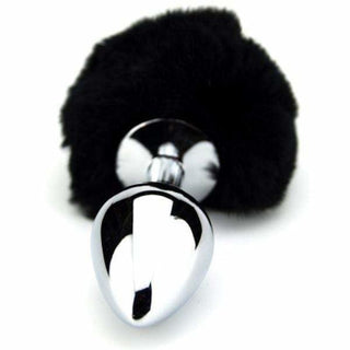 Black Stainless Steel Bunny Tail Butt Plug crafted from high-quality stainless steel and faux fur for comfort and pleasure.