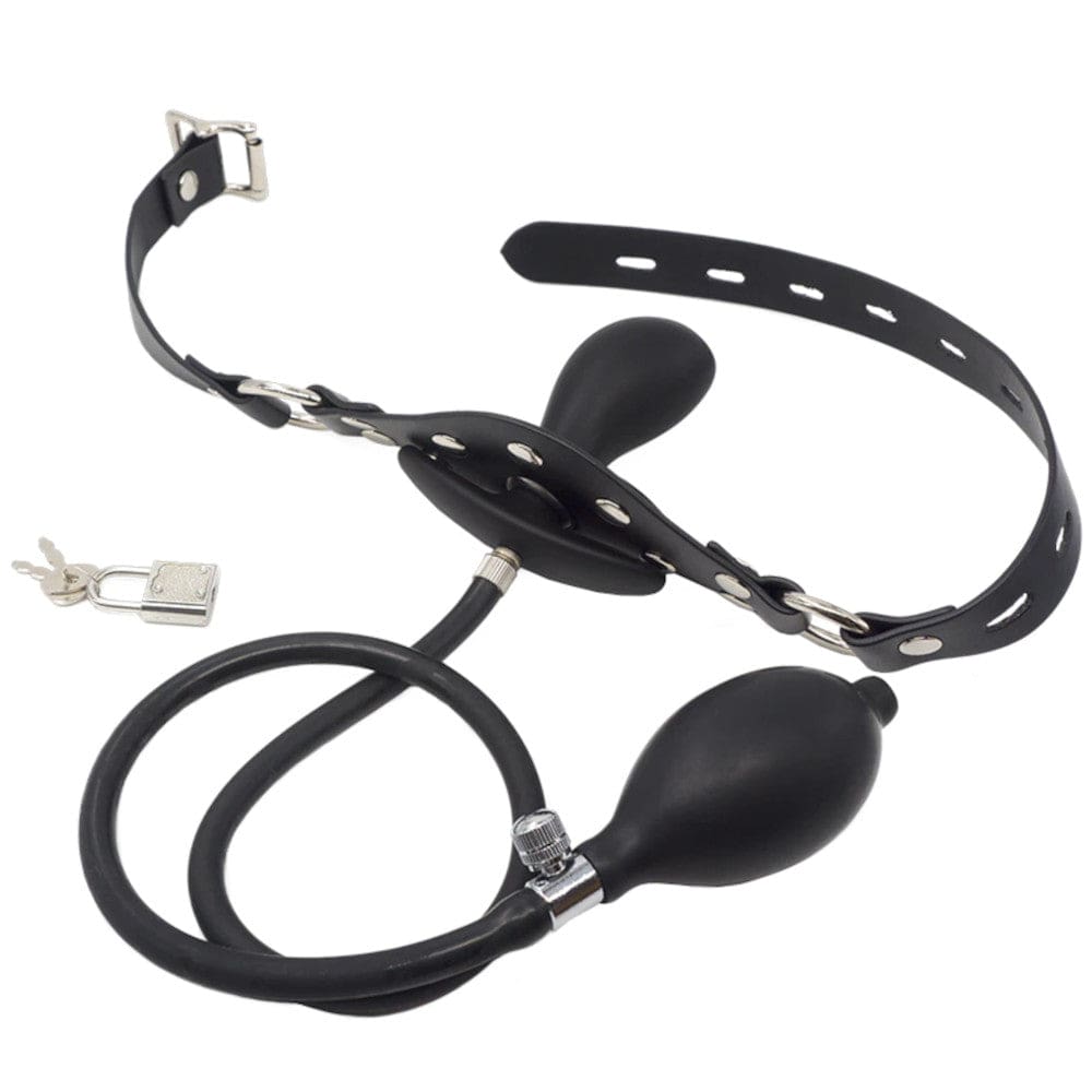Presenting an image of Power Play Silicone Mouth Gag with cowhide strap and metal studs for absolute control in intimate play.