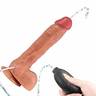 Lifelike squirting dildo with strong suction cup for hands-free riding and a creampie fantasy experience.