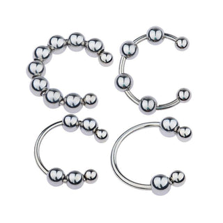 Displaying an image of C-Shaped Beaded Stainless Glans Ring with adjustable beads for enhanced pleasure.