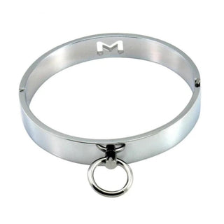 This is an image of Locking Stainless Steel Eternity Collar, featuring a width of 4.72 inches and a dangling O-Ring for a snug fit and elegant charm.