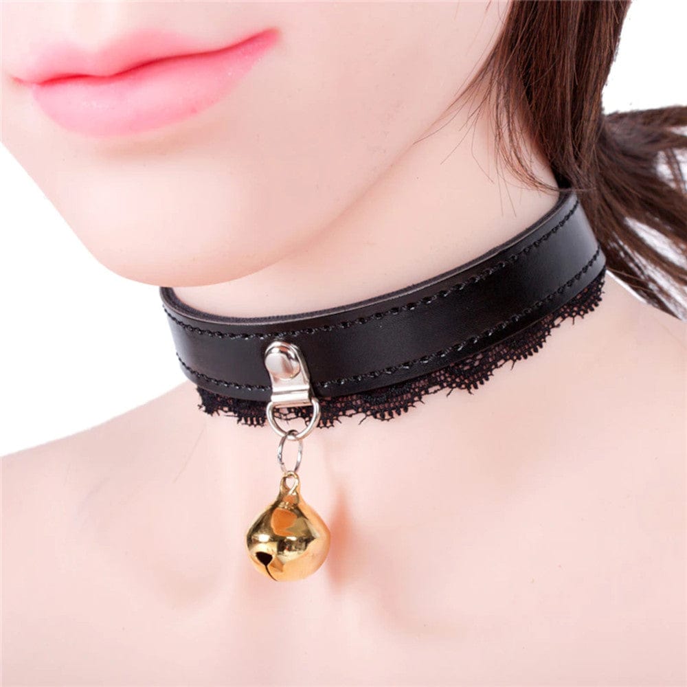 Presenting an image of Submission Fetish Tinkerbell Kink Collar for Women, featuring a sleek, adjustable belt-like design with a charming bell.