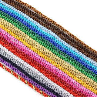 Colorful braided ropes for bondage sexual soft play in nylon for beginners in bronze, gold, white, black, beige, rose red, red, silver, brown, purple and gold, light green and gold, red and gold, sky blue and gold, brown and gold, twisted gold, black and white, navy blue and gold.