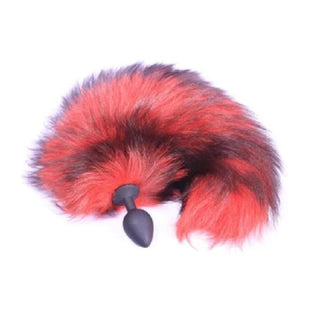 Red and Black 16 Fox Tail Silicone Butt Plug - An image showcasing the exquisite design of the silicone plug with a vibrant red and black fox tail.