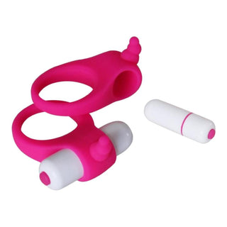 Waterproof pink clit tickler vibrating love ring with bullet vibrator.