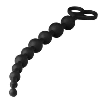 What you see is an image of Graduated Progression Black Beads, a set of beads designed for a unique journey of pleasure with varying sizes for tantalizing stimulation.