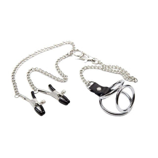 Stainless Metal Cock and Ball Ring With Nipple Clamps - Two sizes for a snug fit and intense sensations.