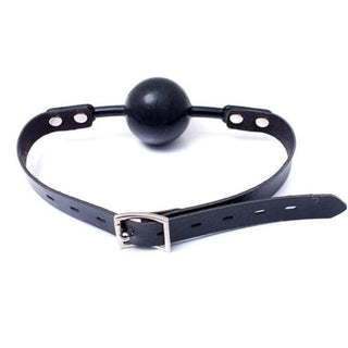 You are looking at an image of Silence Enforcer Black Mouth Bondage Toy with a two-inch silicone ball for ultimate control and pleasure.