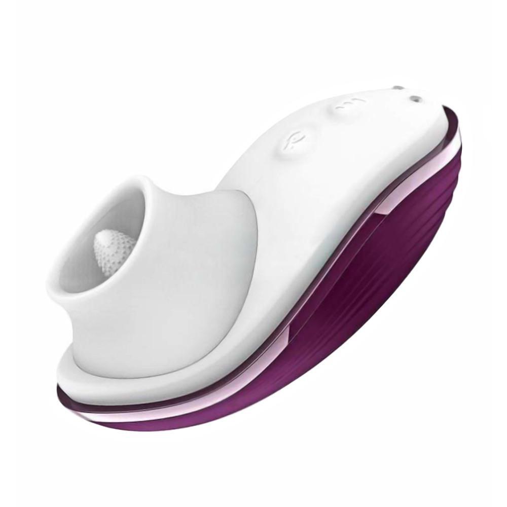 Here is an image of the tongue-shaped attachment on the Frisky Purple Nipple Toys for Women Clit Tongue Vibrator Nipple Stimulator