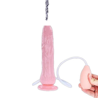 This is an image of Cum and Make Me Wet Squirting Dildo, a flesh-colored toy for a wild and intense ride.