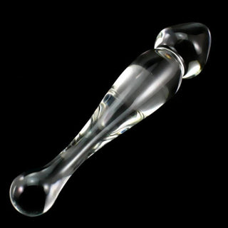 Image of the Crystal Clear Masturbator Glass Dildo, measuring 8 inches long with a smooth and silky finish for deep penetration.