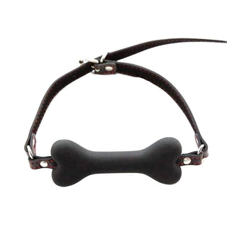 You are looking at an image of Doggy Bone BDSM Fetish Mouth Gag with bone-shaped mouthpiece and adjustable straps.
