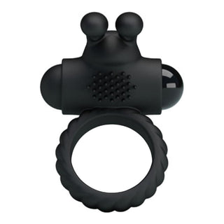 This is an image of Erection Lock Black Bunny Cock Ring, a high-quality silicone cock ring with bunny ears for clitoral stimulation.