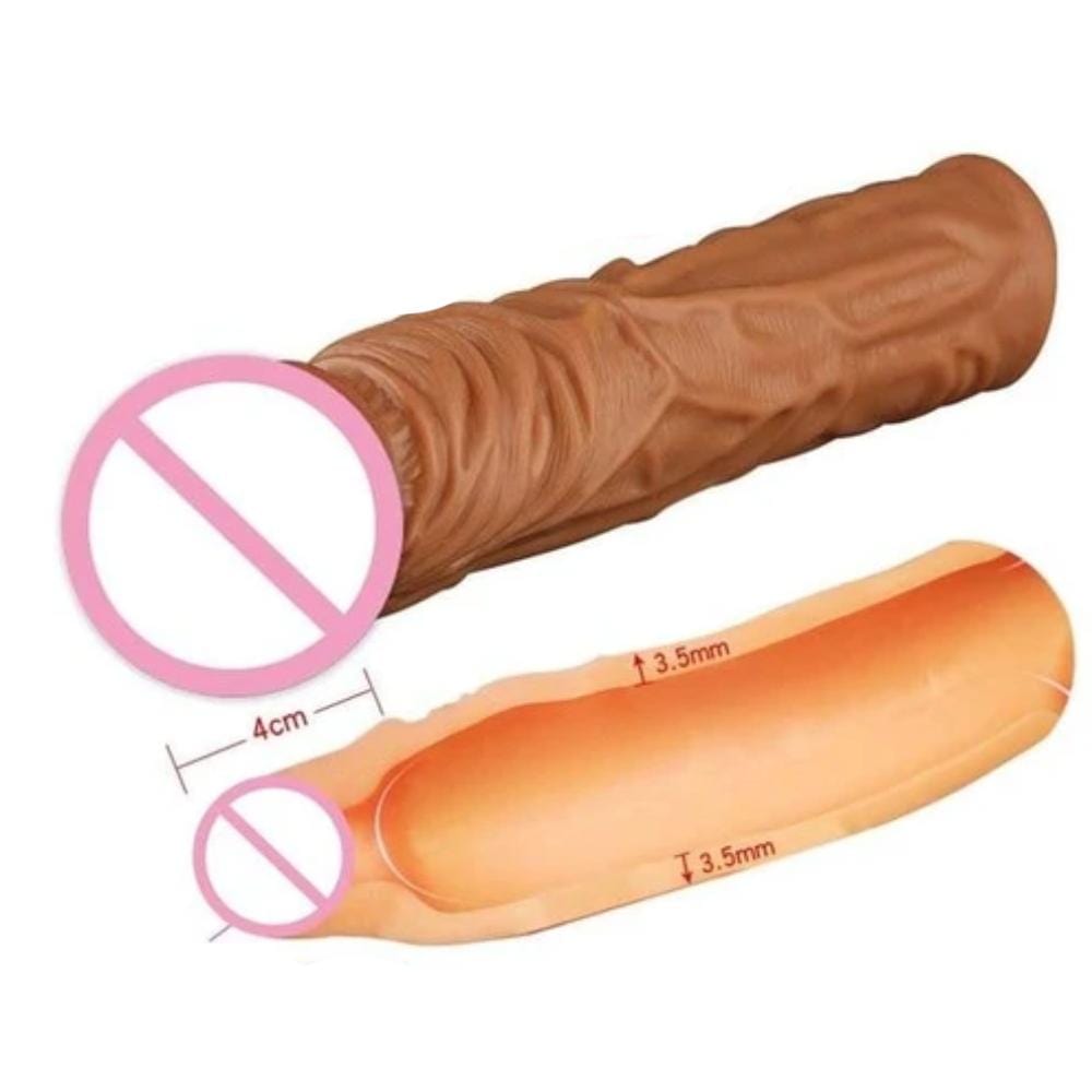 This is an image of Bigger Fantasies Penis Enlarger Sleeve crafted from high-quality silicone for comfort and safety.