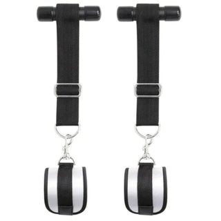 You are looking at an image of Hand Restraints Sling Door Sex Swing with adjustable handcuffs and steel bars for door setup.