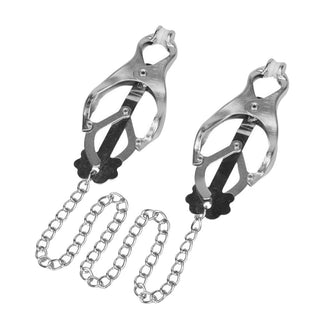 What you see is an image of Chained Silver Butterfly Nipple Clamps, designed for a unique blend of pleasure and pain.