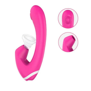 A purple and hot pink Clit Sucking Pulse G Spot Vibrator Massager made of silicone material.