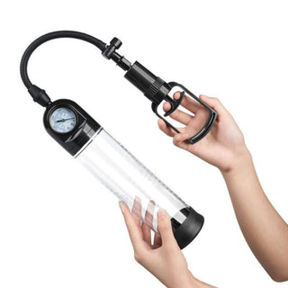 Featuring an image of Erection Extender Assist Penis Pump with Vacuum Gauge Enlarger specifications including materials and dimensions.
