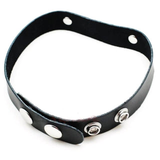 Check out an image of a Jewel Encrusted Leather Slut Choker with adjustable length from 11.81 to 18.11 inches.