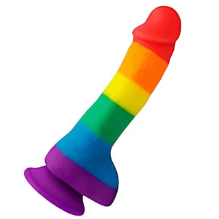 Colorful Pride 7 Inch Rainbow Silicone Dildo With Suction Cup, a realistic toy for erotic pleasure.
