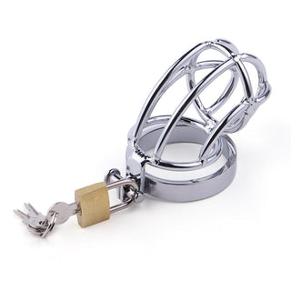 Observe an image of the metal cage with dimensions (1.89 length, 1.38 diameter) for secure wear.