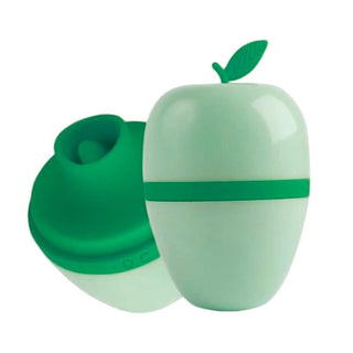 A close-up image of the apple-shaped suction vibrator with a tongue feature.
