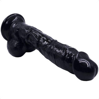 This is an image of a versatile black dildo with a strong suction cup for hands-free play.