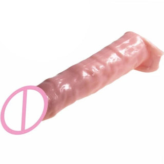 What you see is an image of the dimensions of Performance-Enhancing Realistic Penis Extension: 7.87 inches total length, 3.93-inch extension, and 1.57-inch diameter.