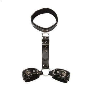 Image of Total Domination Leather cuffs showcasing the robust stitching and riveted attachment points.
