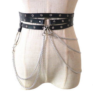 Presenting an image of the three-layer Leather Chains BDSM Belt Strap measuring 81.50 inches in length.