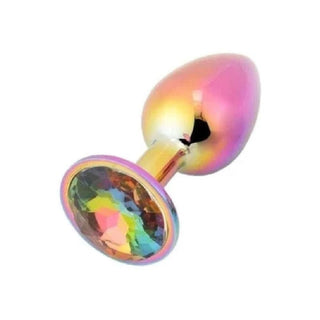This is an image of Rainbow-Colored Toy Princess Butt Plug Big with bejeweled base.