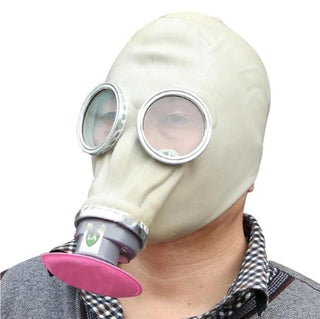 What you see is an image of Full Face Rubber Bondage Gas Mask in grey color made from silicone and PE materials, offering comfort, safety, and control for heightened experiences.