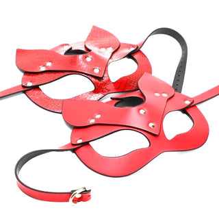 Vibrant red mask with cat-like design for enhancing intimate moments.